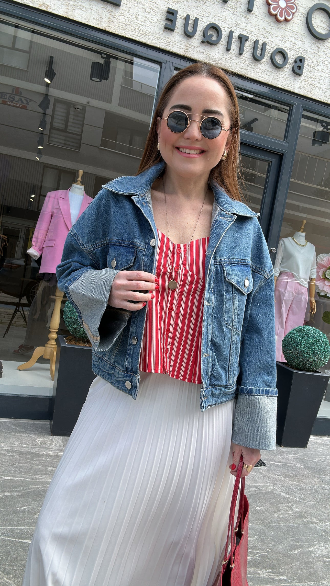 Kolları katlı denim ceket