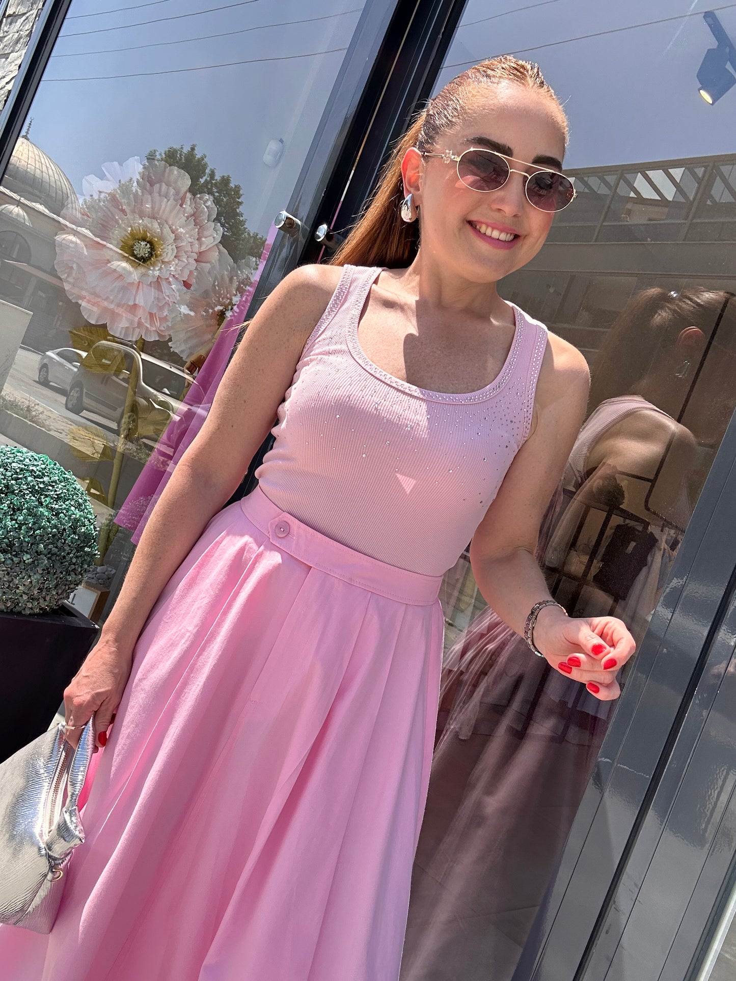 Poplin midi etek