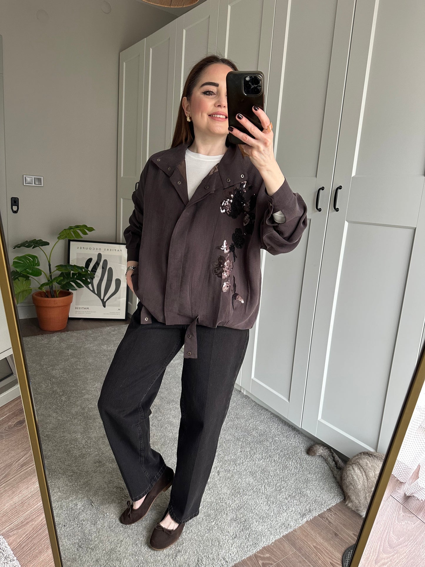 Payetli taşlanmış tensel ceket