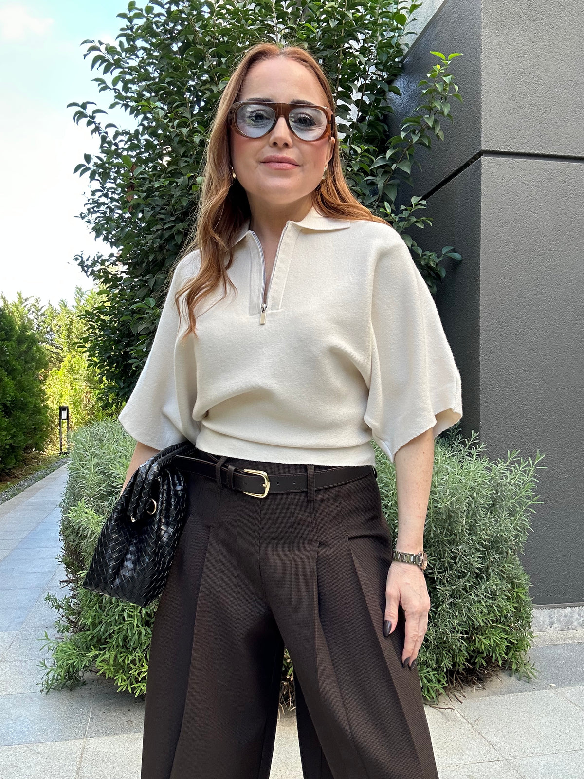 Mocha kemerli bermuda