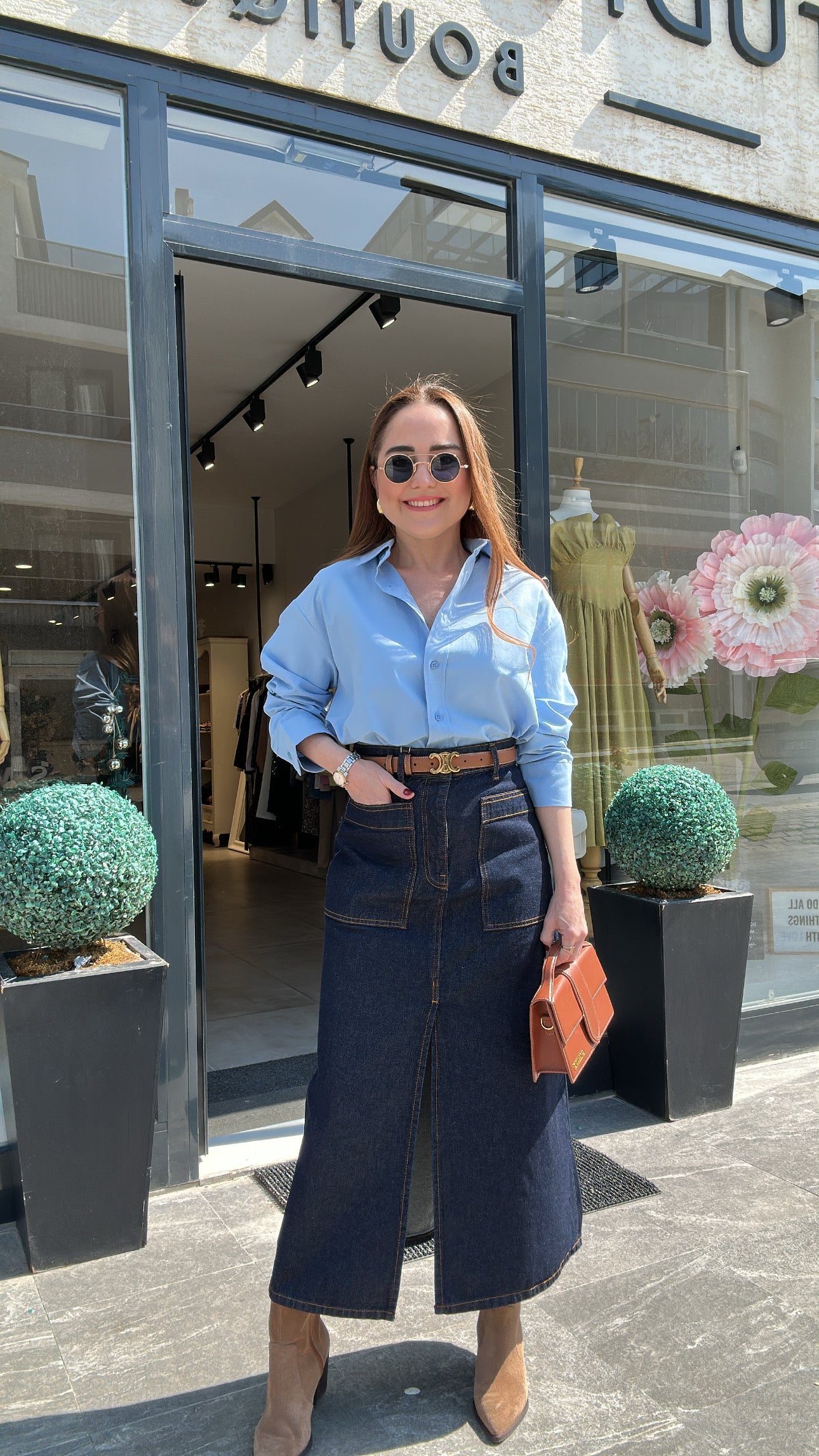 Yırtmaçlı denim etek