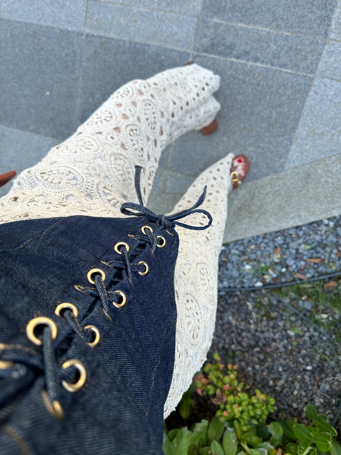 Denim bağlamalı büstiyer