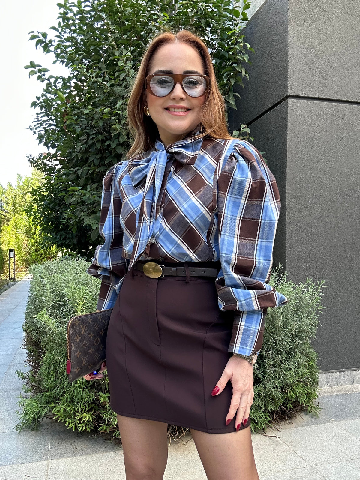 Lora fular detaylı ekose gömlek