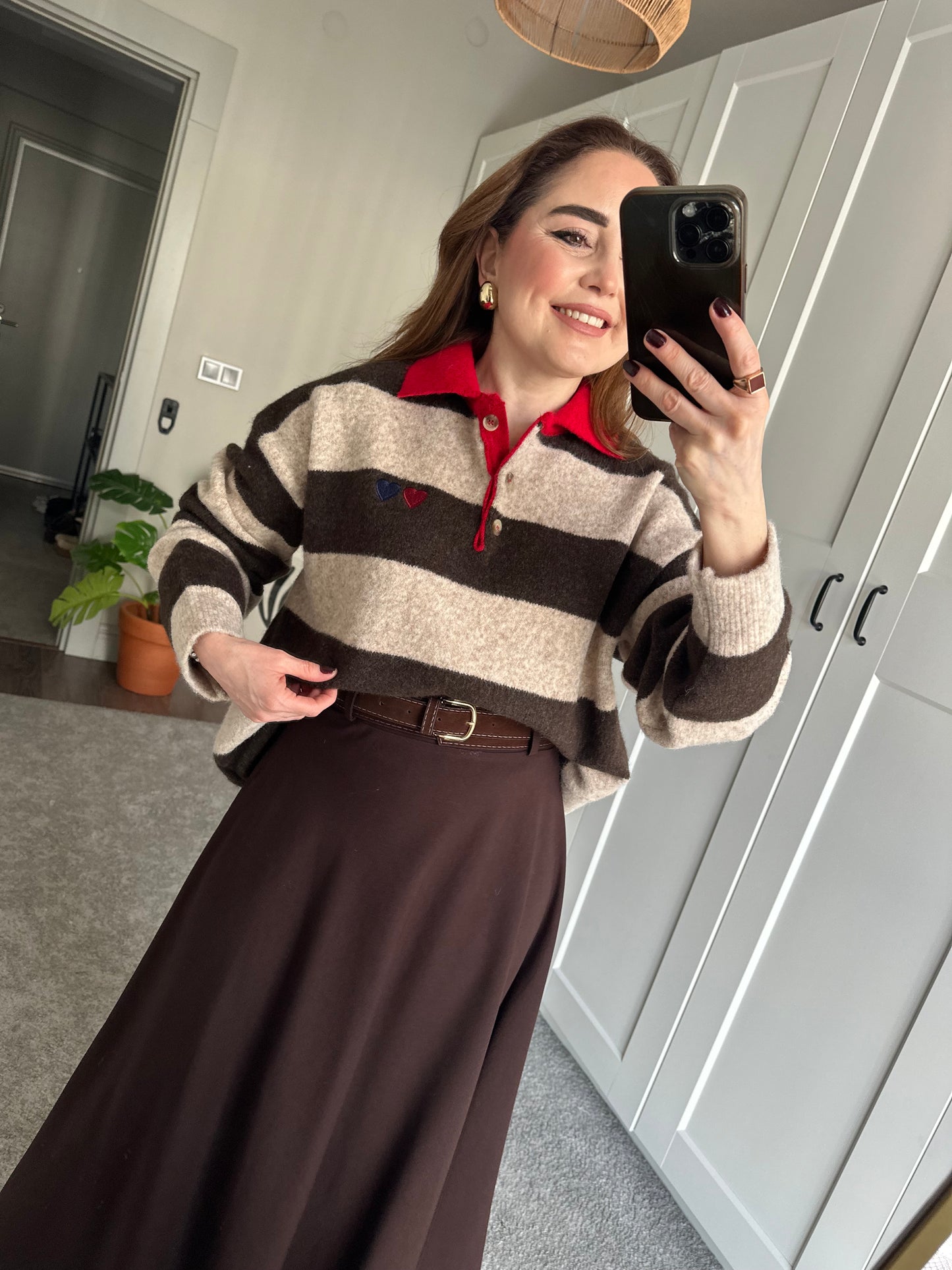 Süet kemerli midi etek