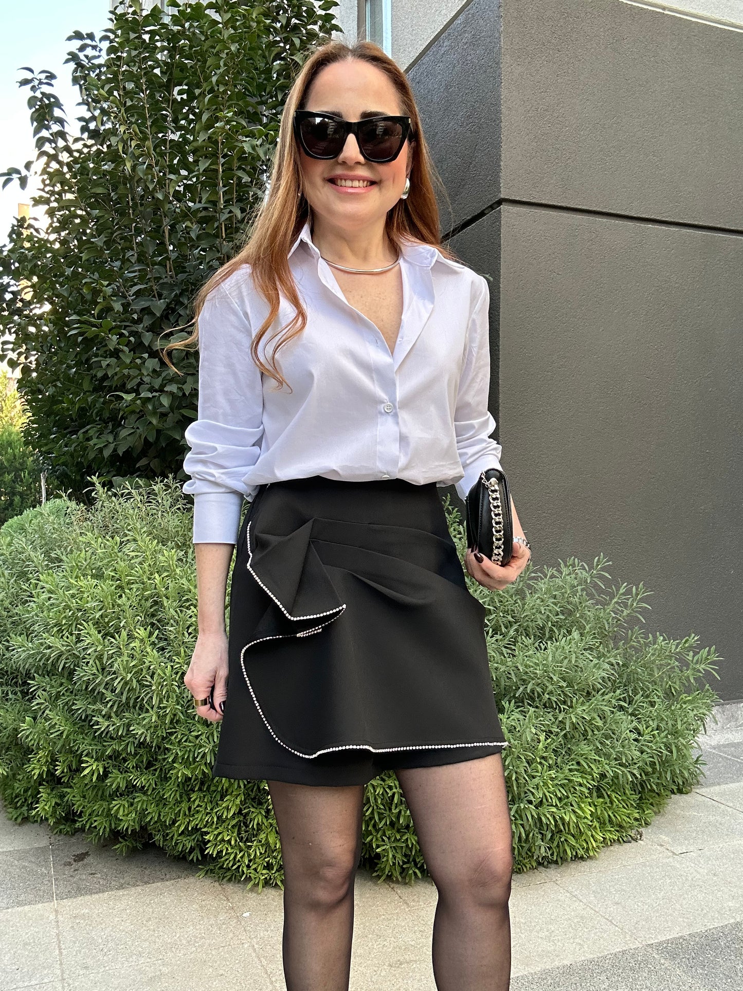 Taşlı volanlı şort etek