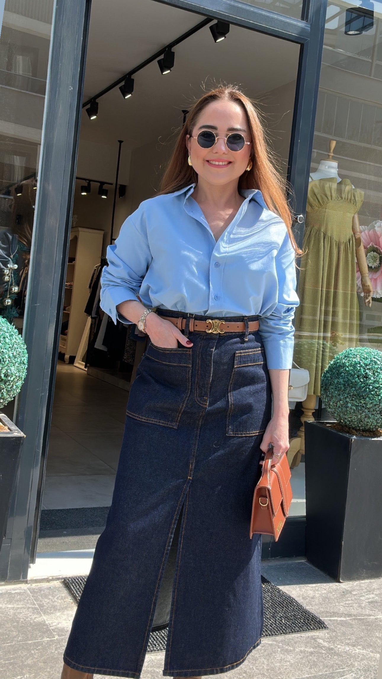 Yırtmaçlı denim etek