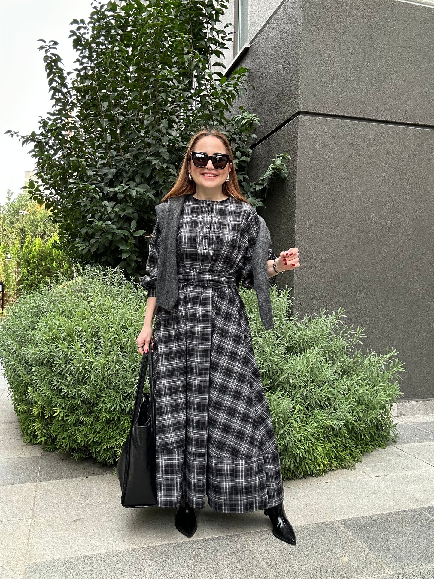 Premium ekose elbise