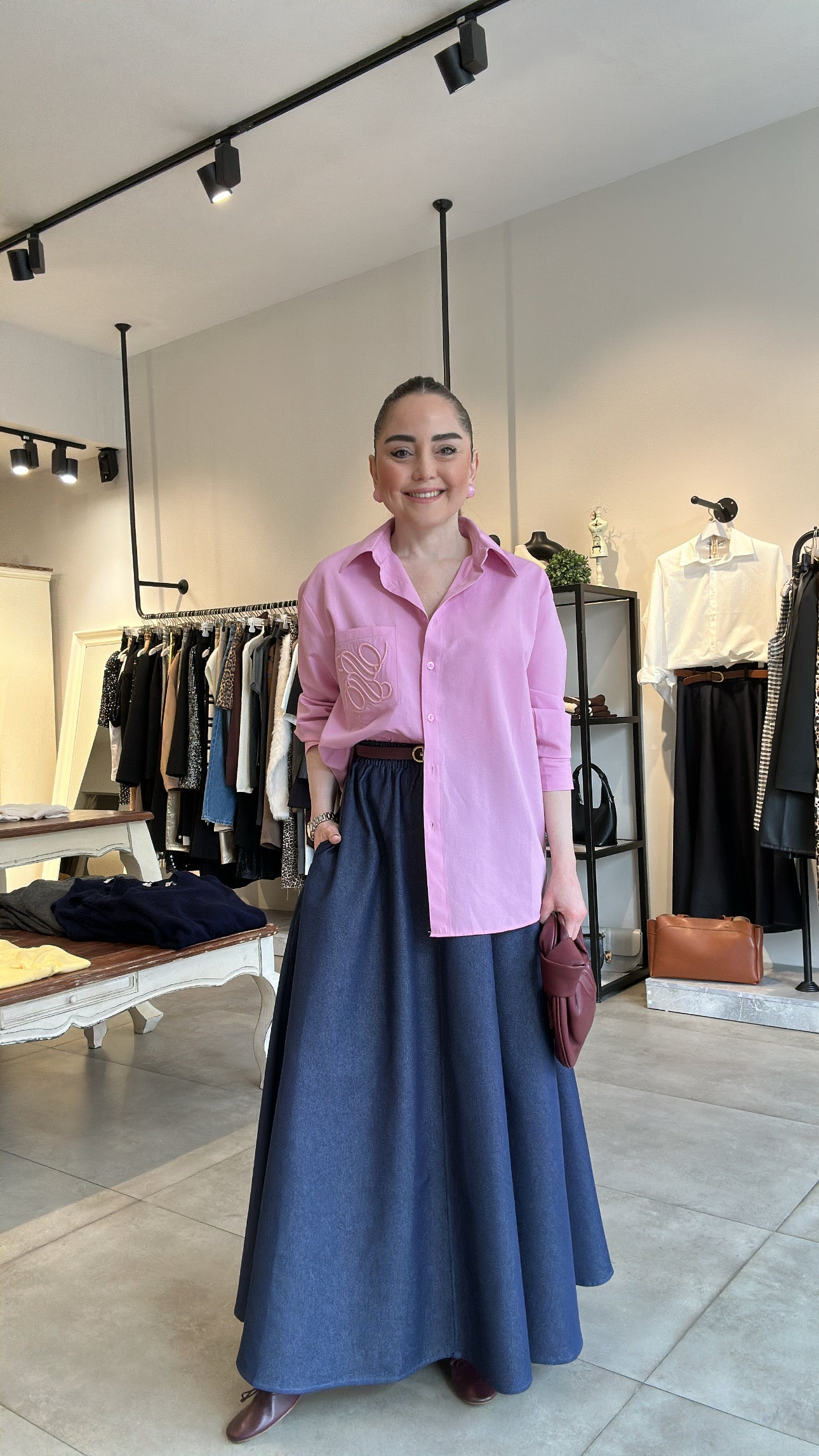 Denim midi etek