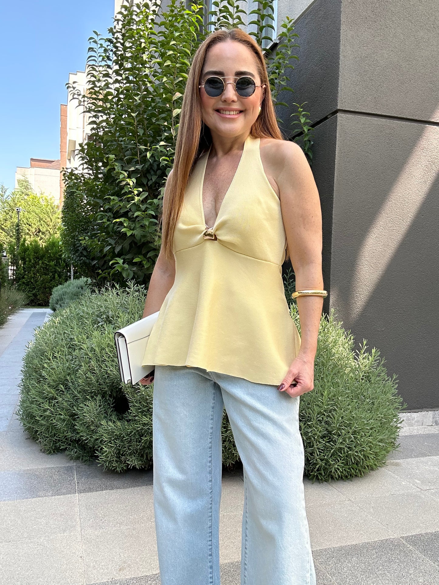 Gold detaylı volanlı triko