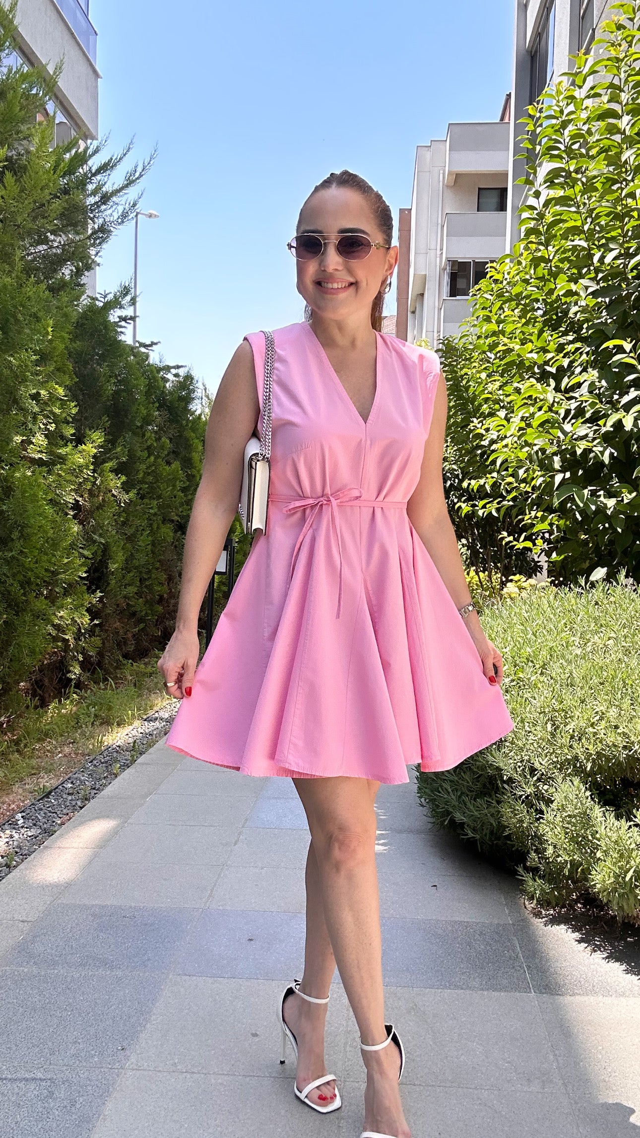 Vatkalı poplin elbise