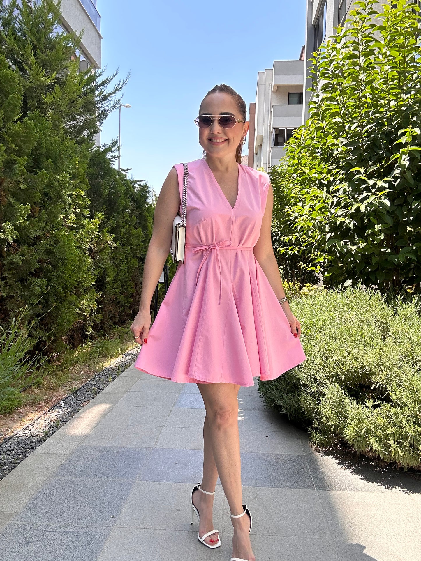 Vatkalı poplin elbise