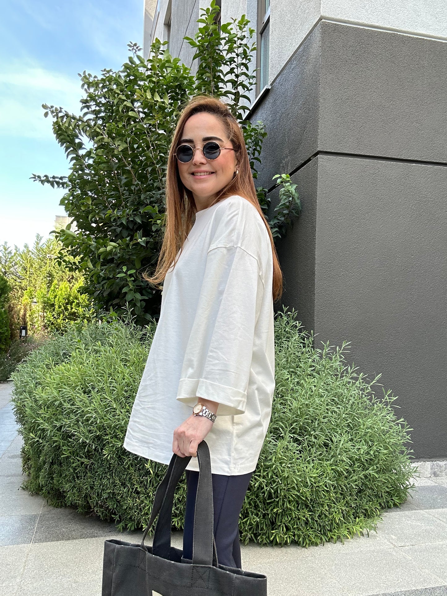 Basic tişört Oversize kalıptır Uzunluk 67 cm