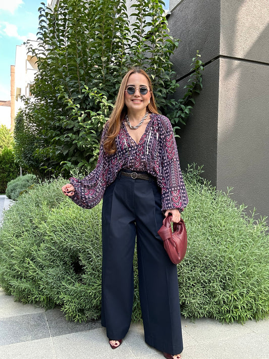 Pul detaylı şifon bluz