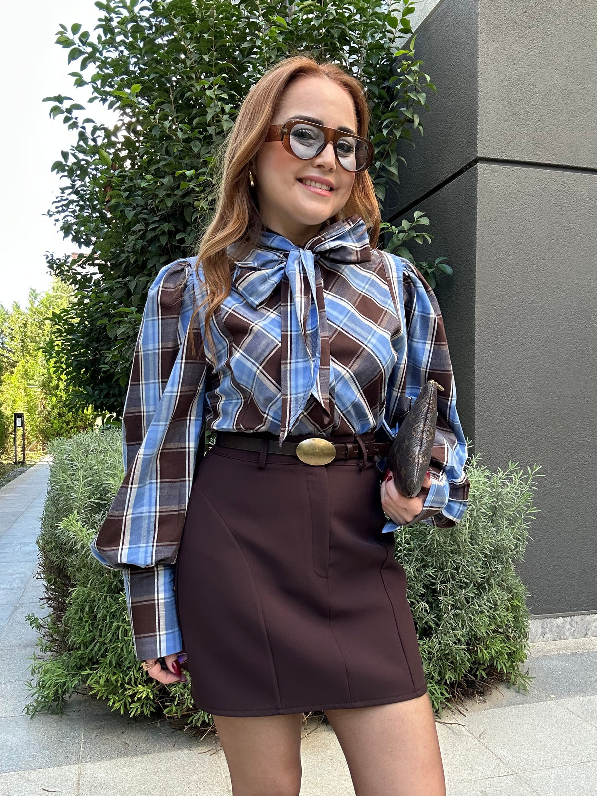 Lora fular detaylı ekose gömlek