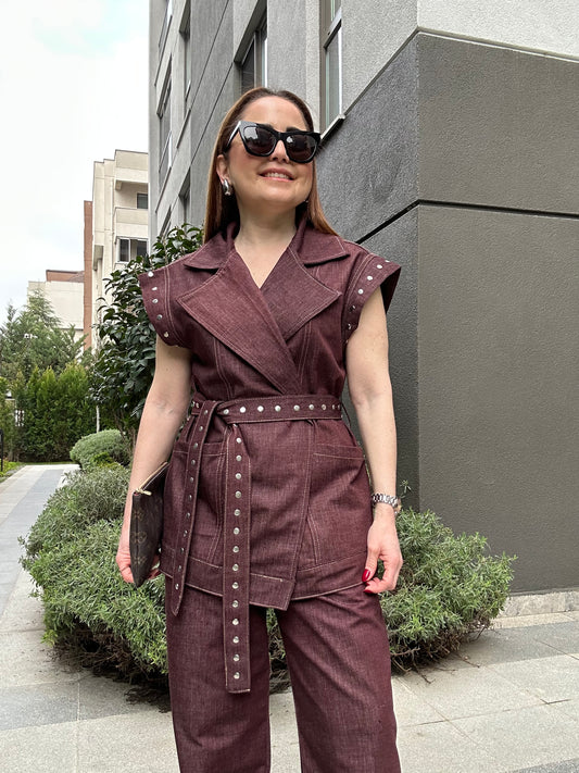 Premium zımbalı yelek takım