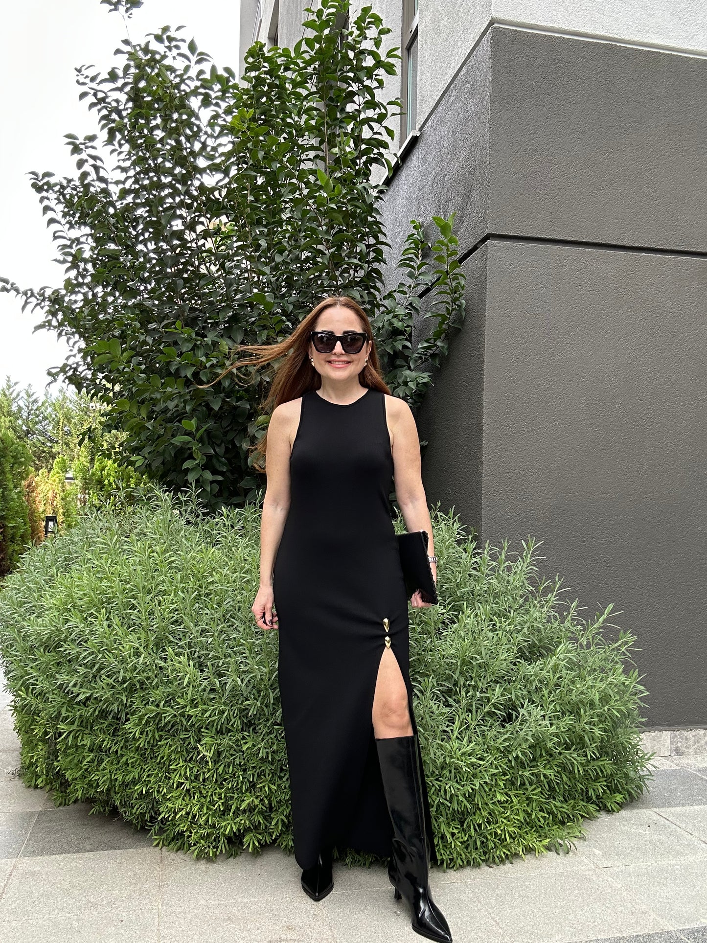 Toka detaylı triko elbise