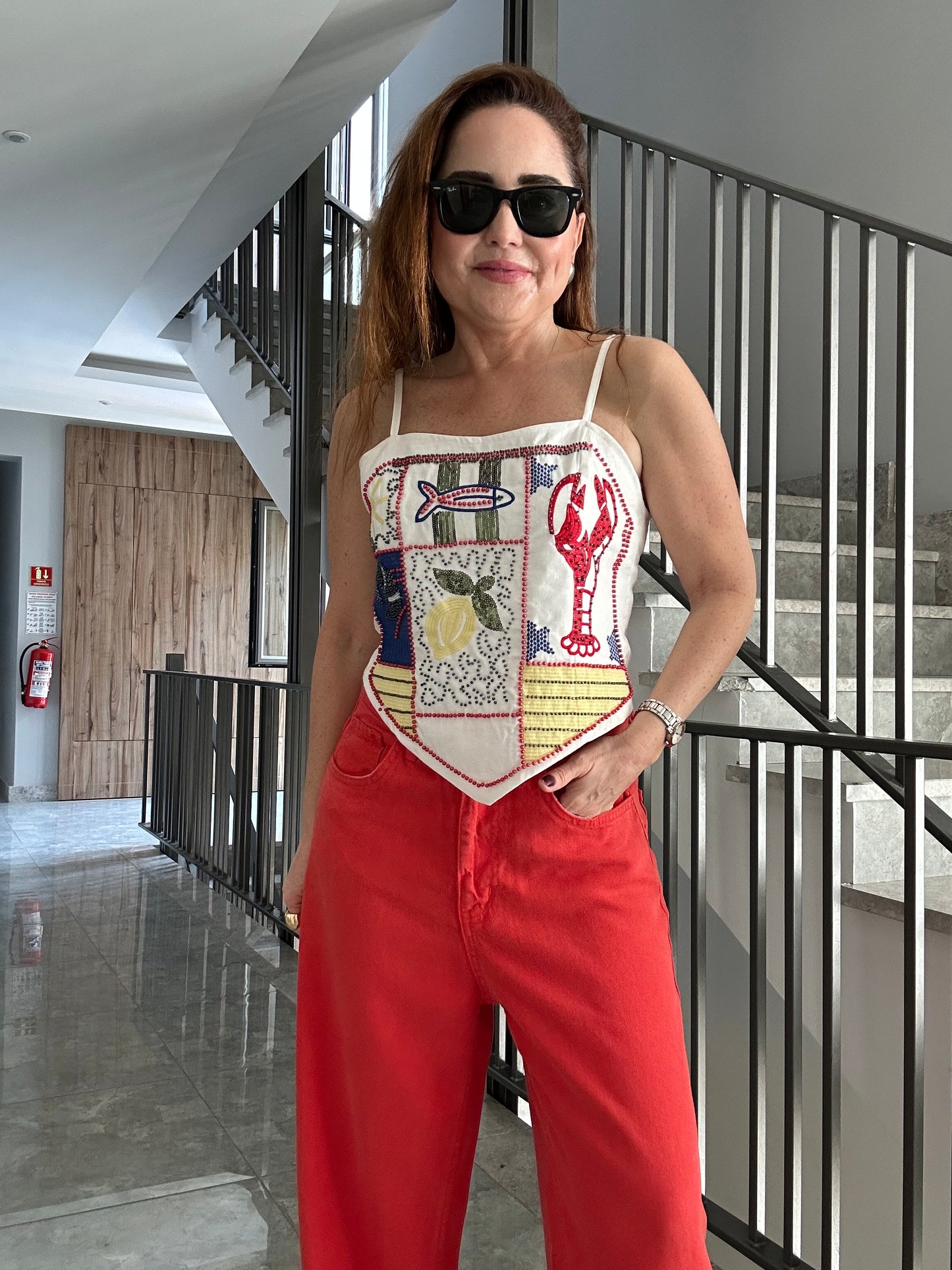 Capri boncuk işli bluz