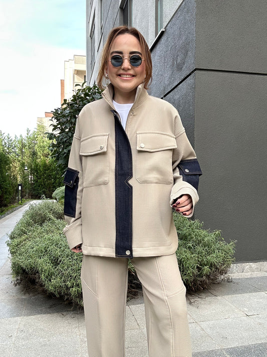 Premium denim detaylı takım