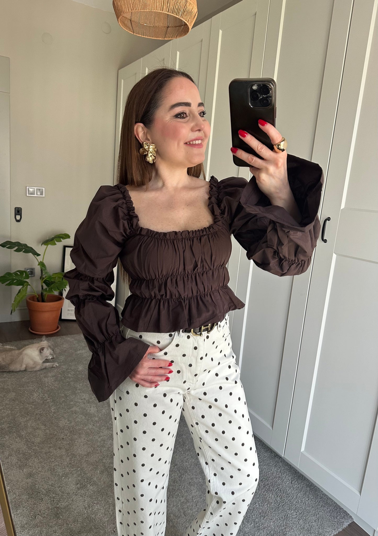 Büzgülü poplin bluz