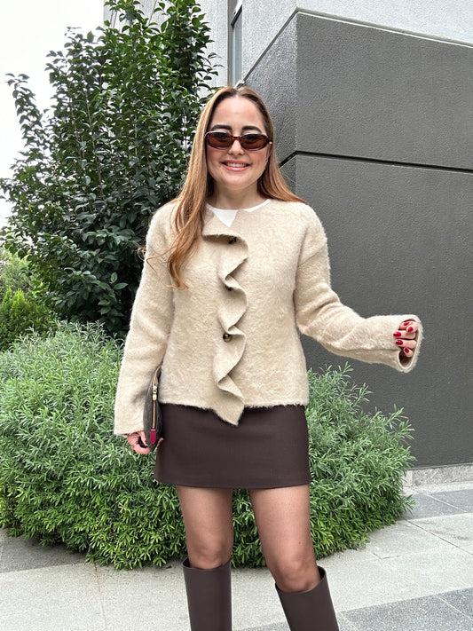 Volanlı tok triko hırka