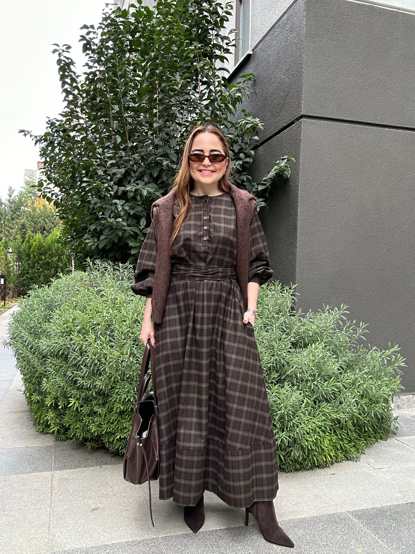 Premium ekose elbise