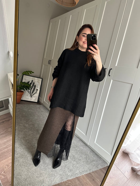 Dantel detaylı triko etek