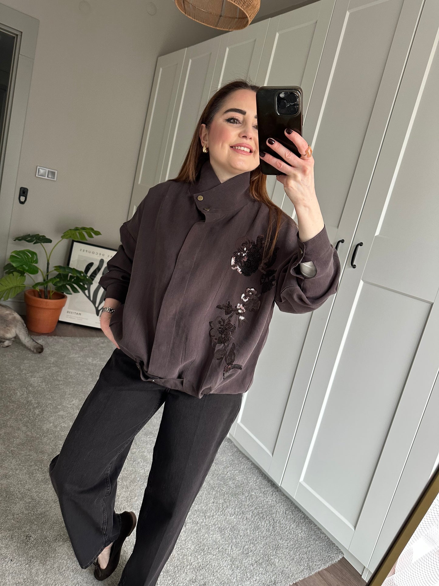 Payetli taşlanmış tensel ceket