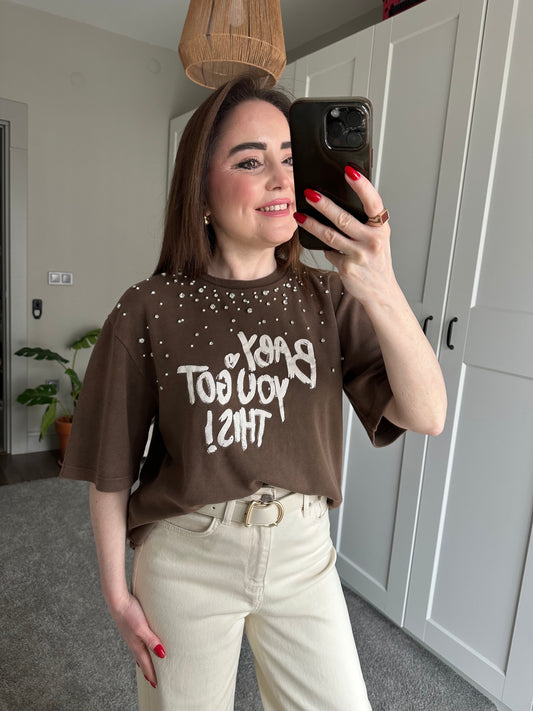 Taşlı incili taşlanmış tişört