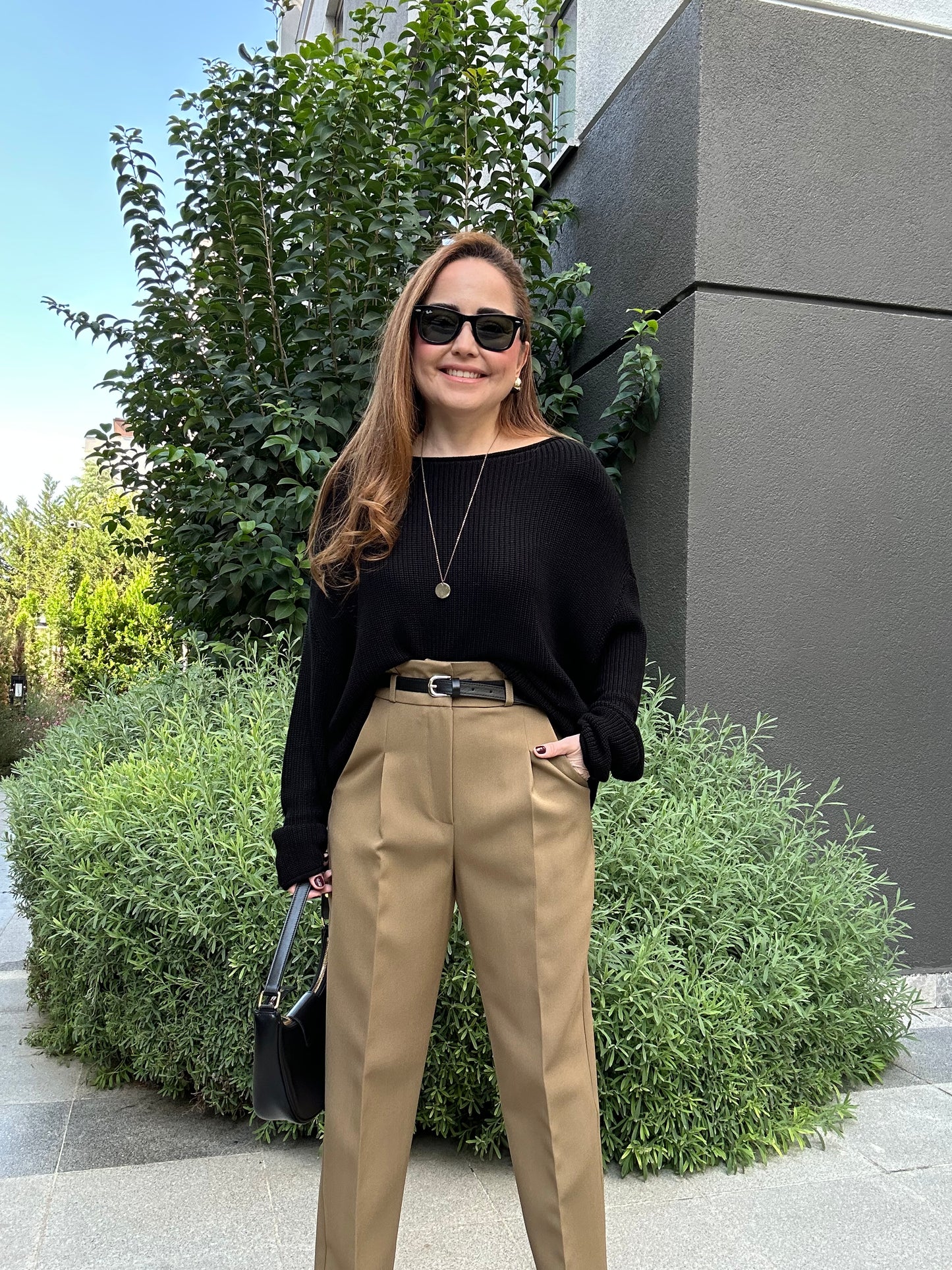 Kemerli krep havuç pantolon