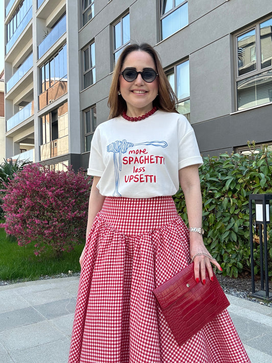 Spagetti baskılı tişört