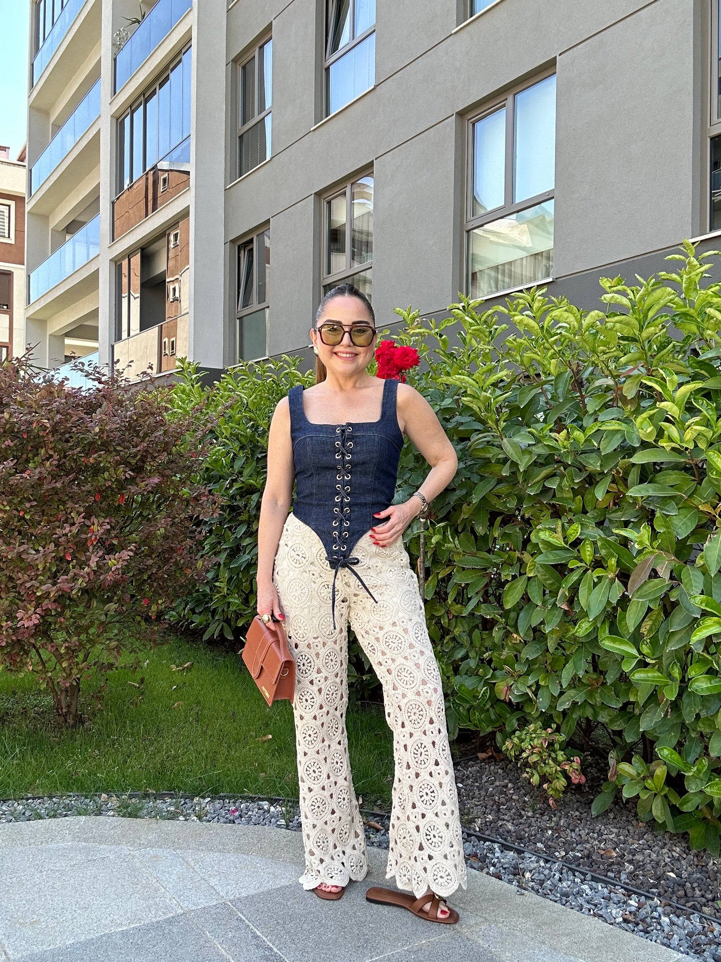 Denim bağlamalı büstiyer