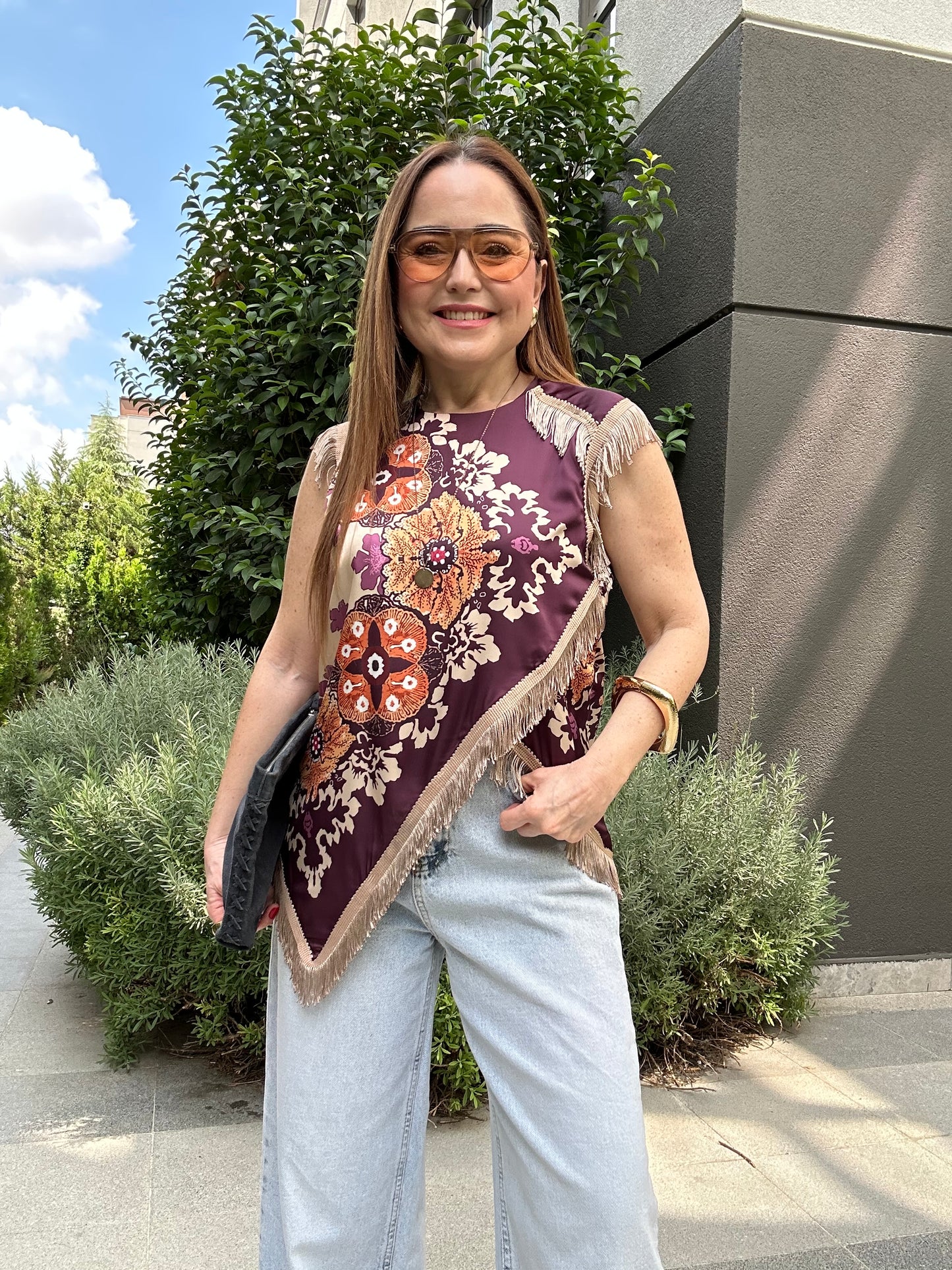 Boho saten bluz