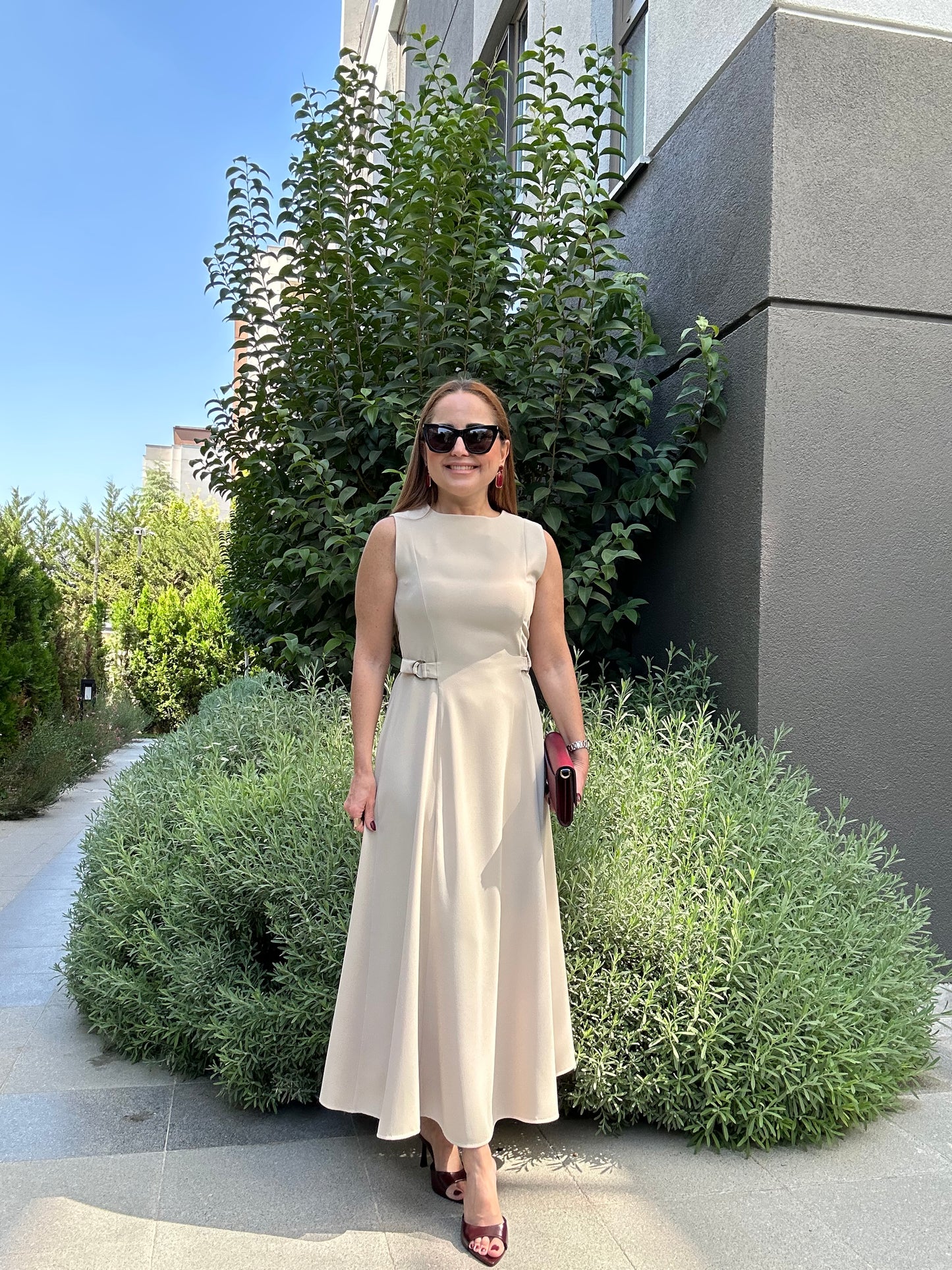 Bel detaylı krep elbise