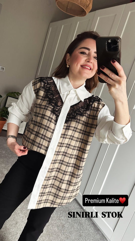 Dantelli ekose gömlek