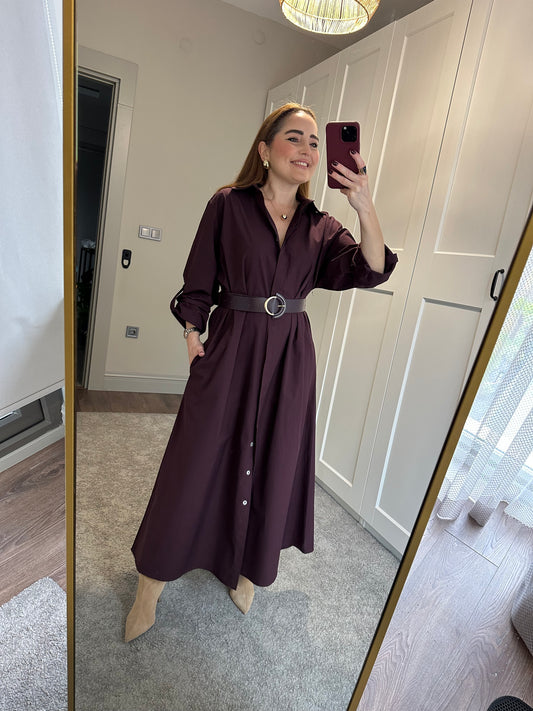 Premium kemerli gömlek elbise