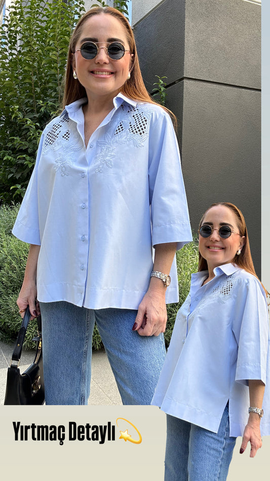 Beyaz iş poplin gömlek