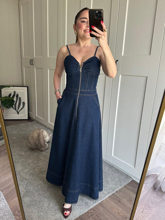 Marka muadil denim elbise
