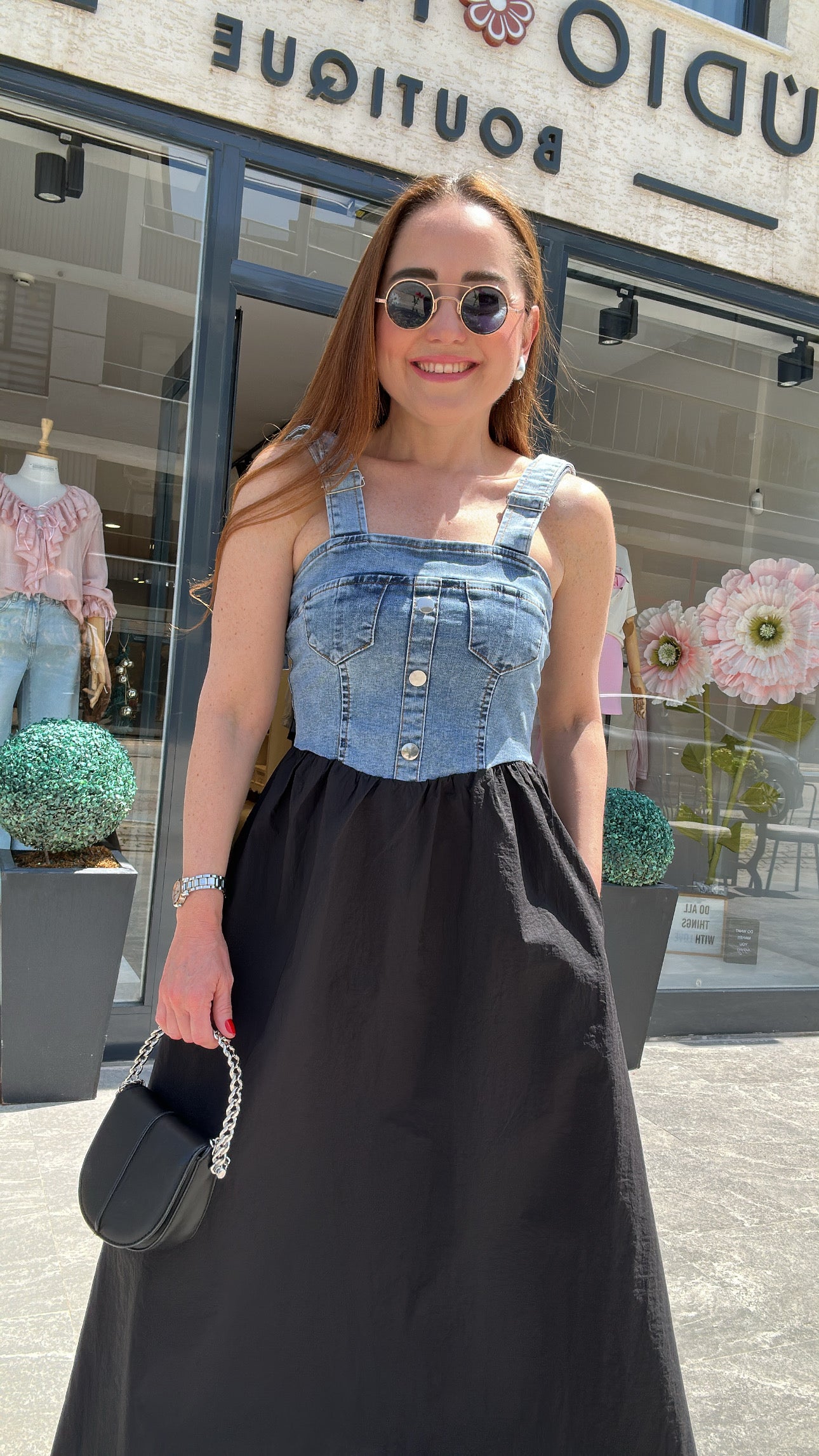 Paraşüt detaylı denim elbise