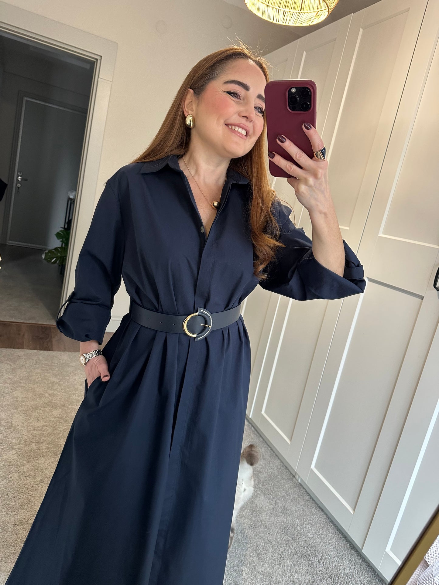 Premium kemerli gömlek elbise