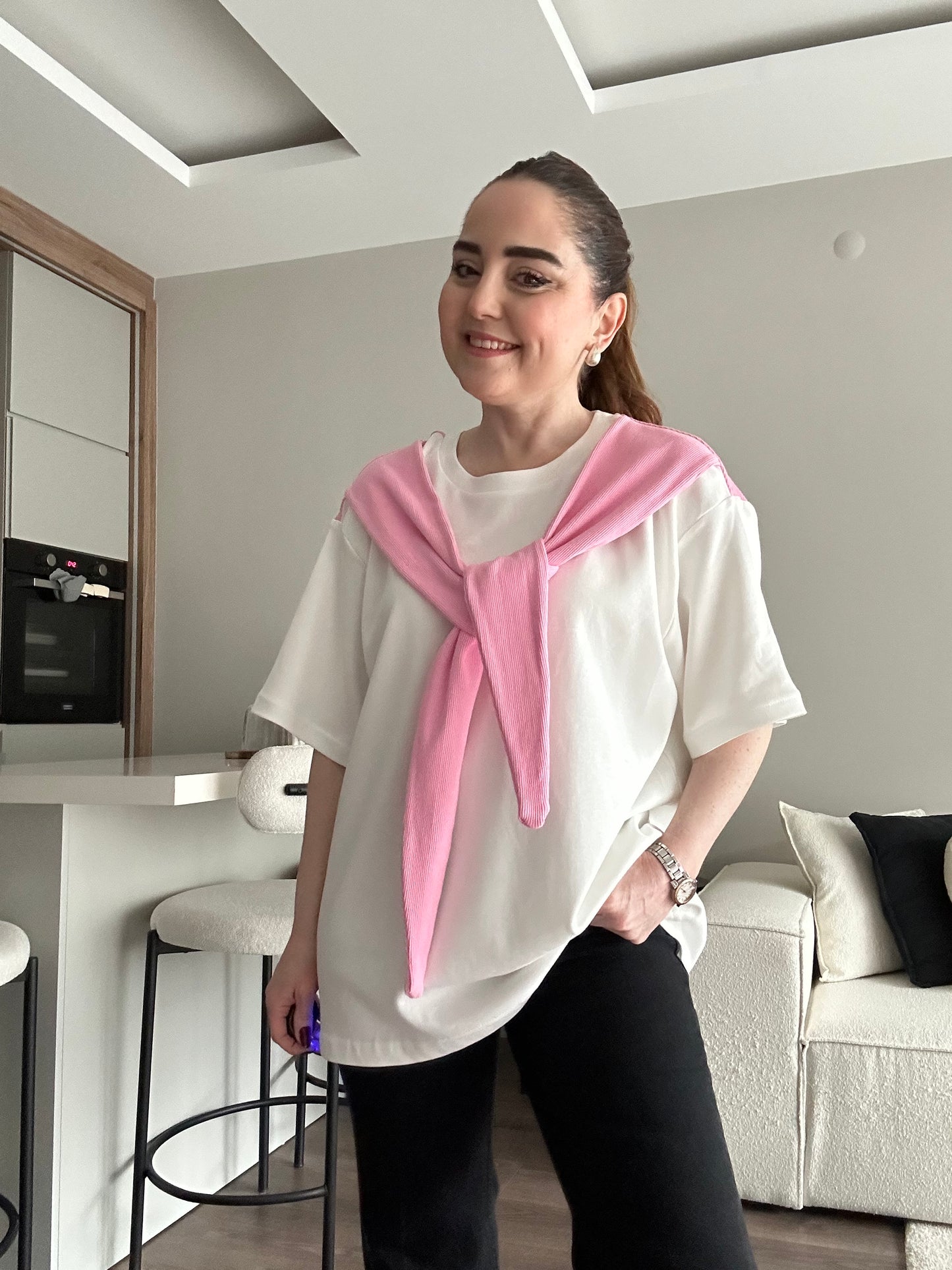 Bağlamalı oversize tişört