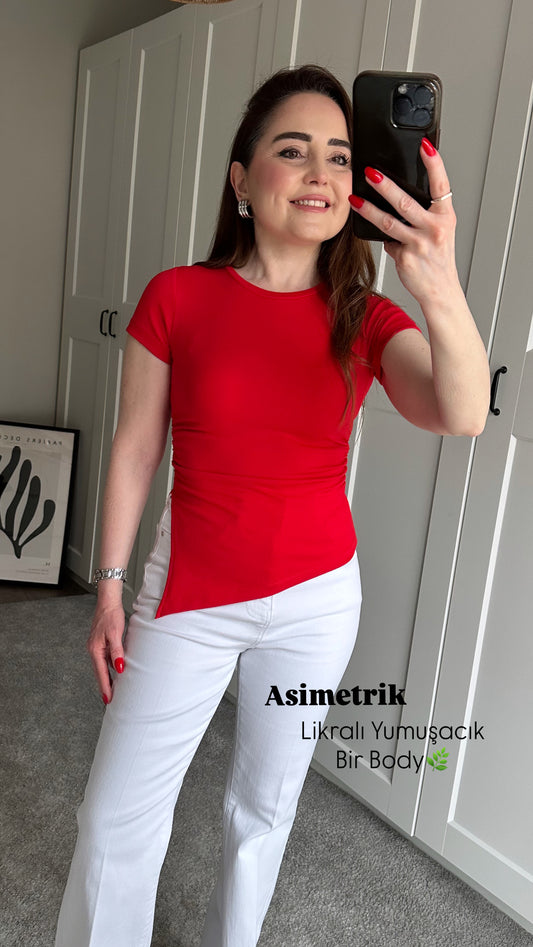 Asimetrik likralı yumuşak dokulu body