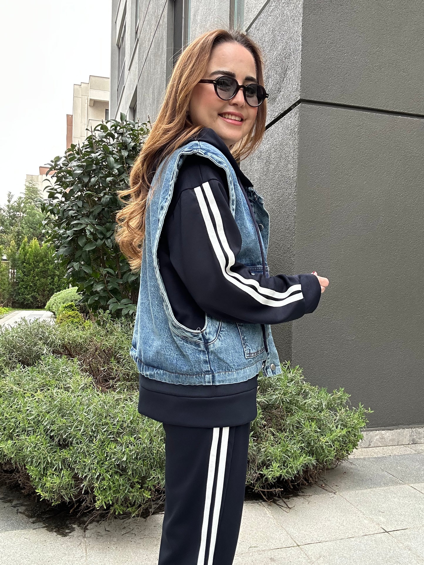 Denim yelekli takım