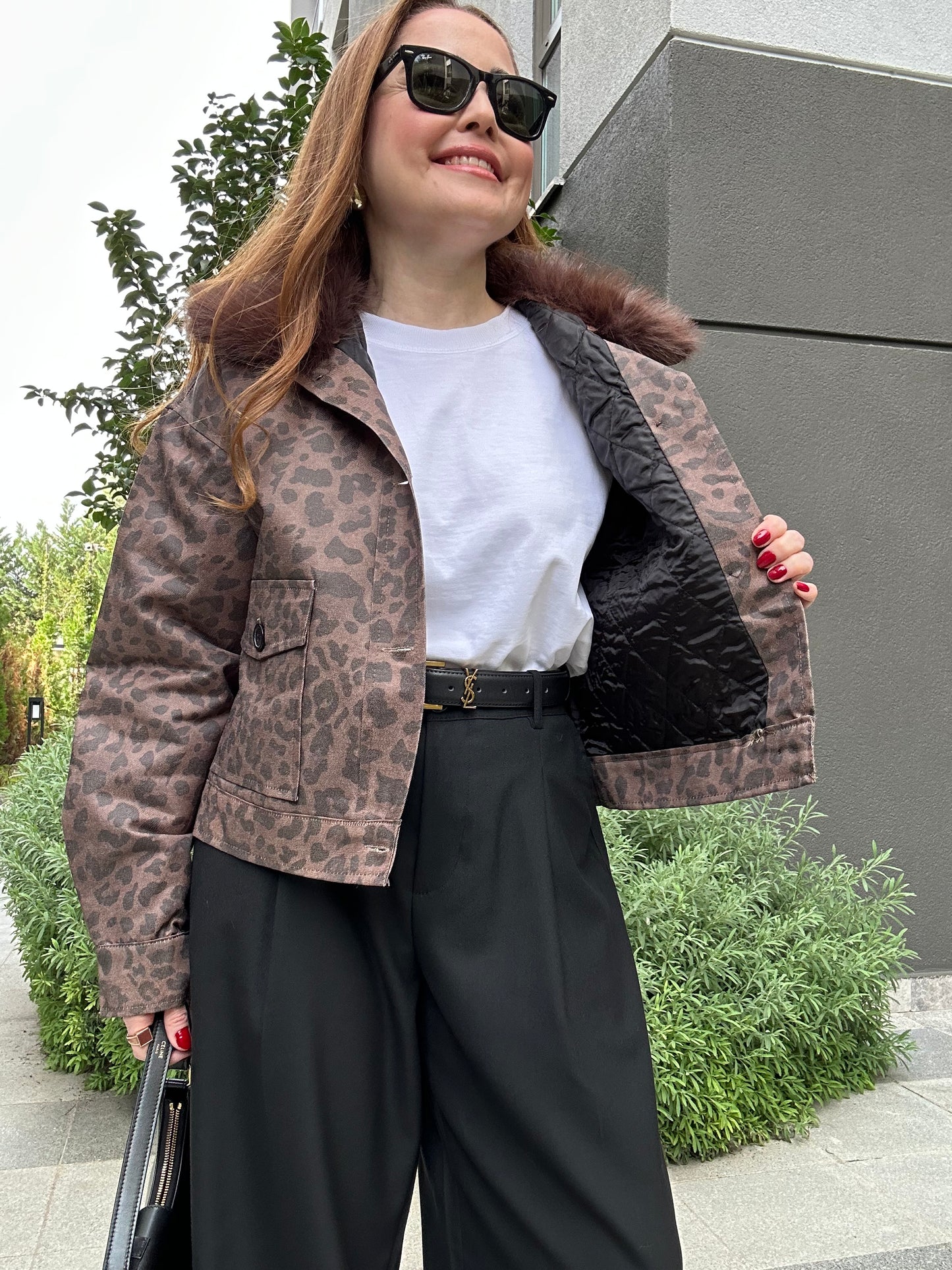 Leopar desen kapitone mont (Çıkabilir kürk )