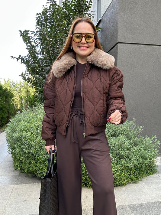 Premium kürklü kapitone mont