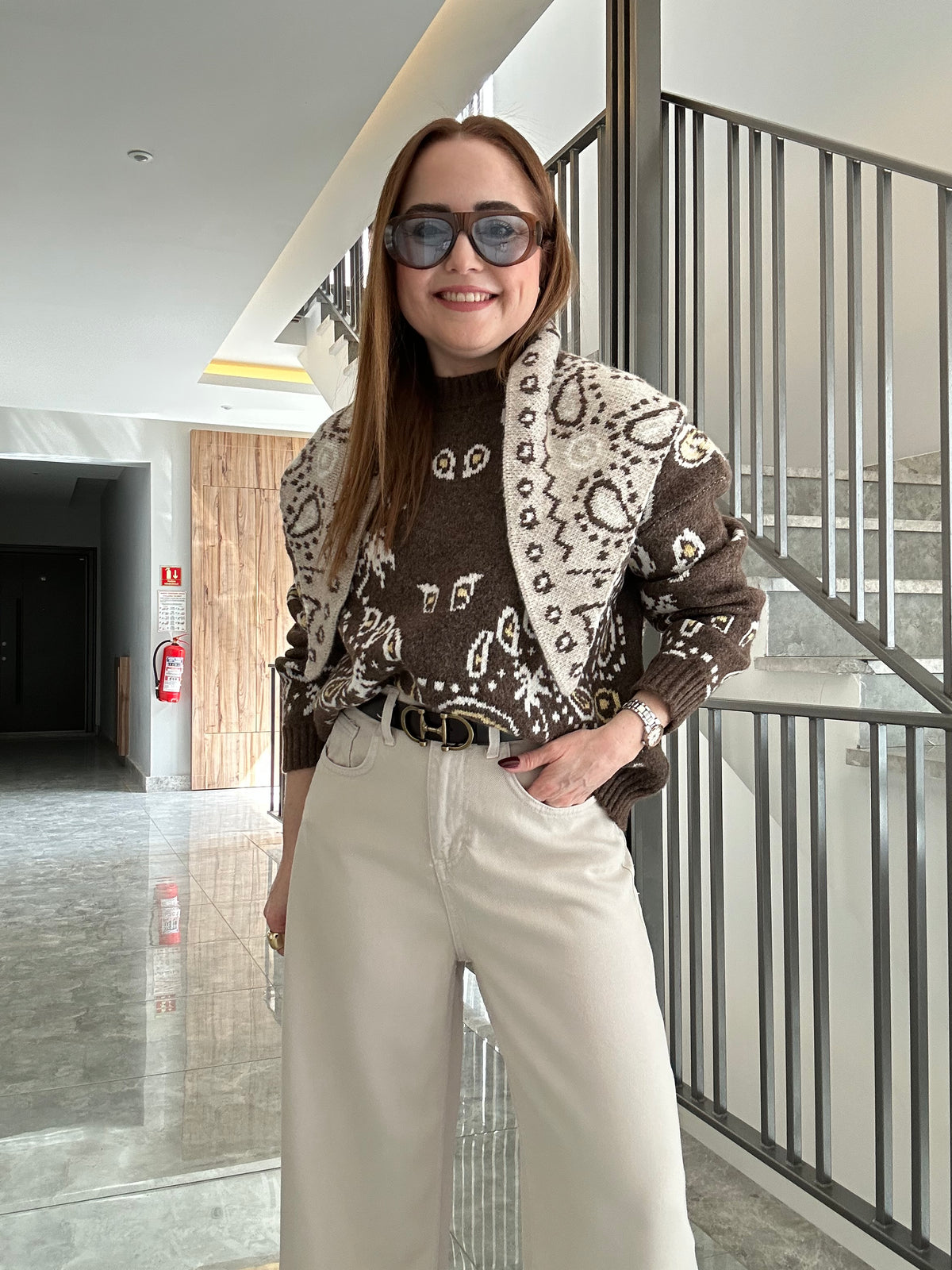 Rodeo şal detaylı kazak ( 2 Parça )