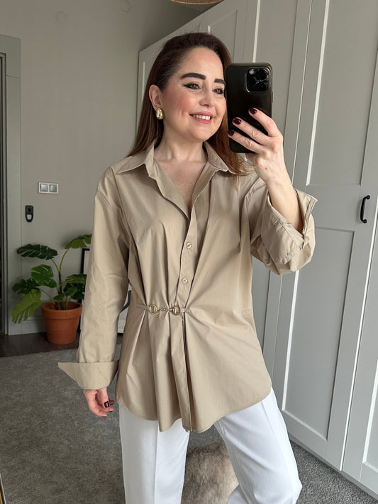 Toka detaylı poplin gömlek