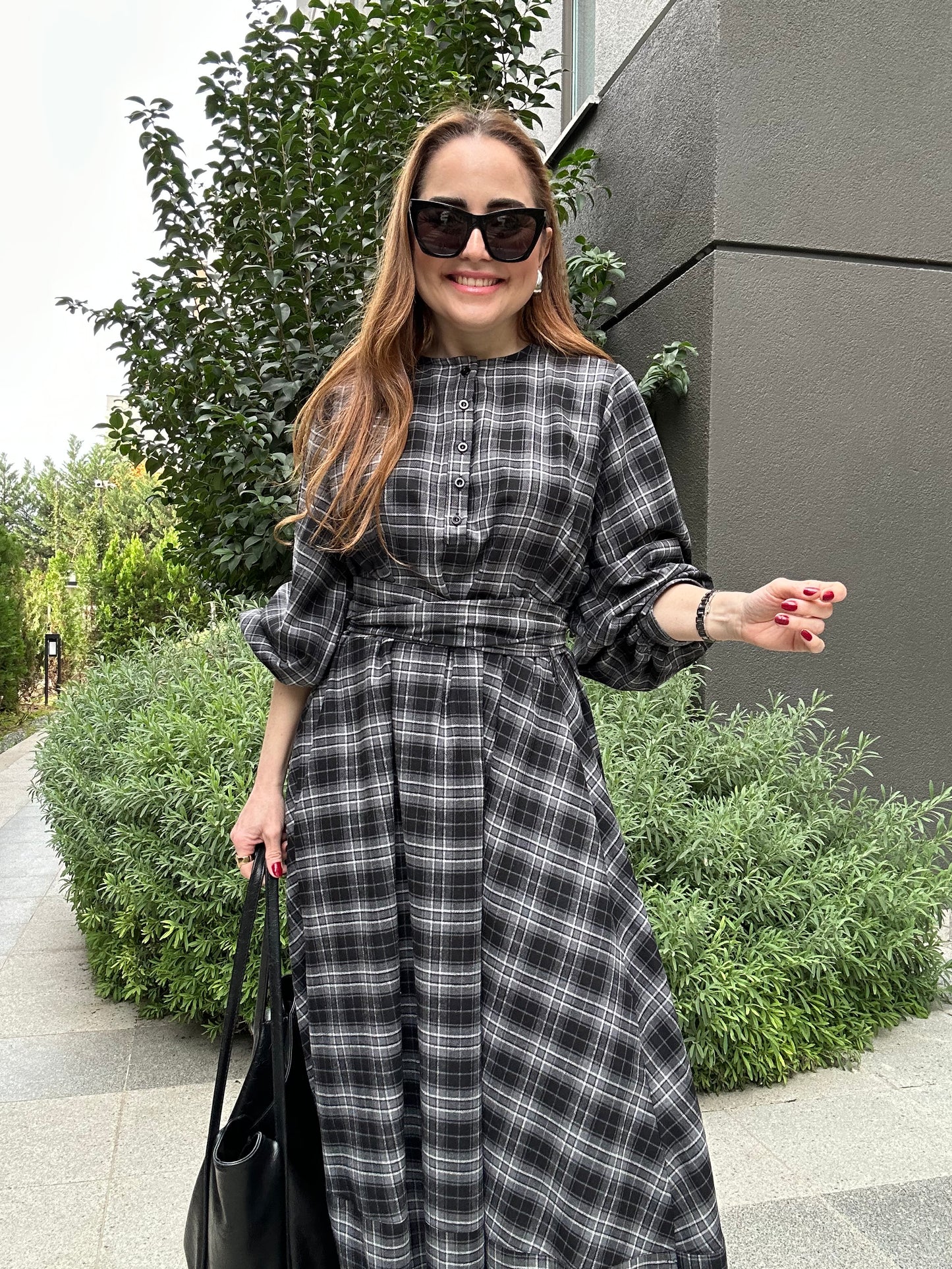 Premium ekose elbise