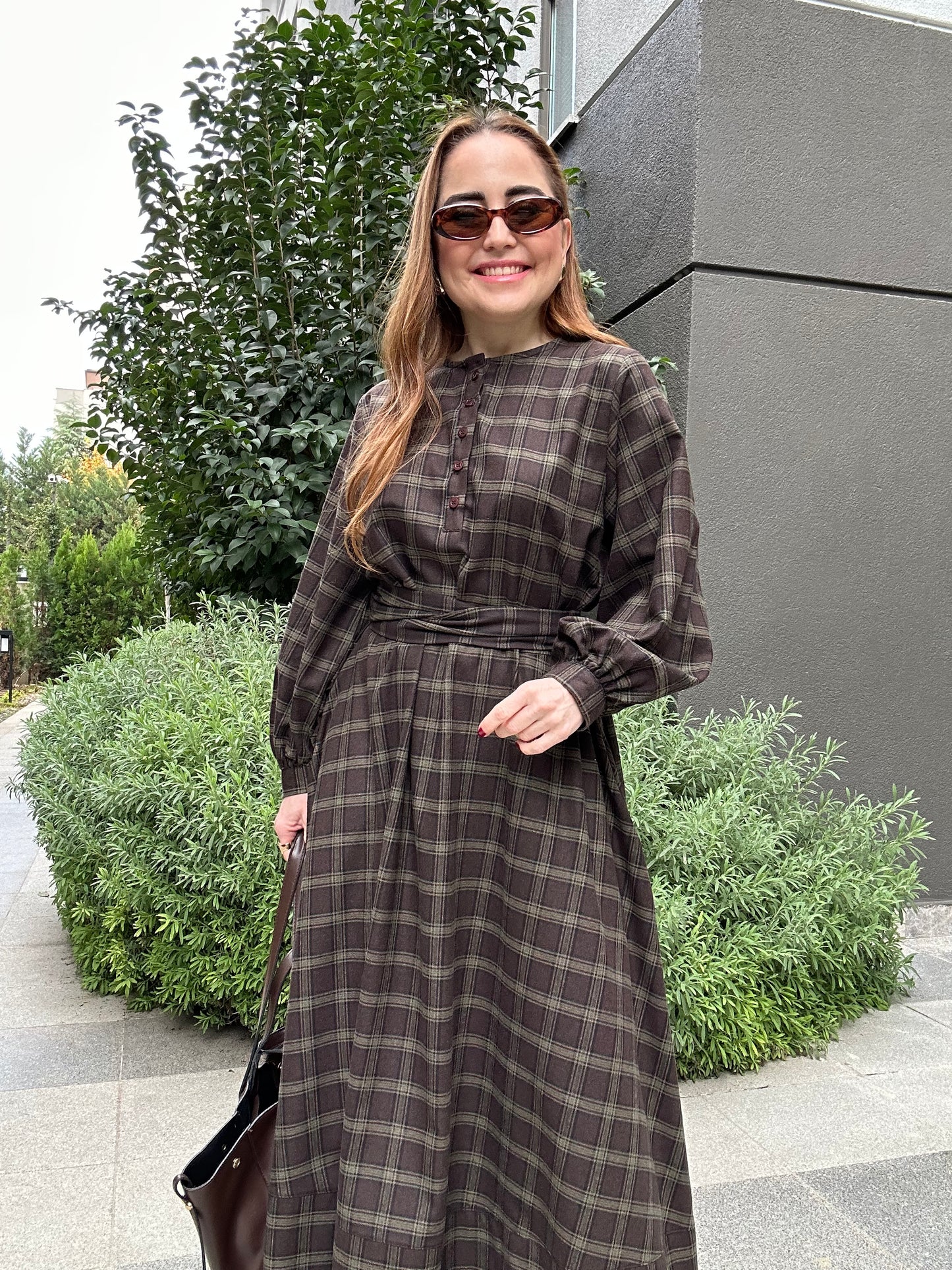 Premium ekose elbise