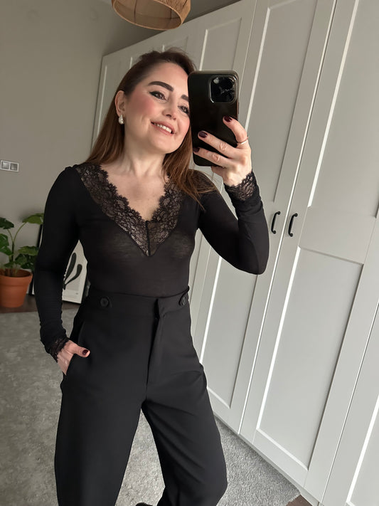 Kaşmir karışımlı dantel bluz