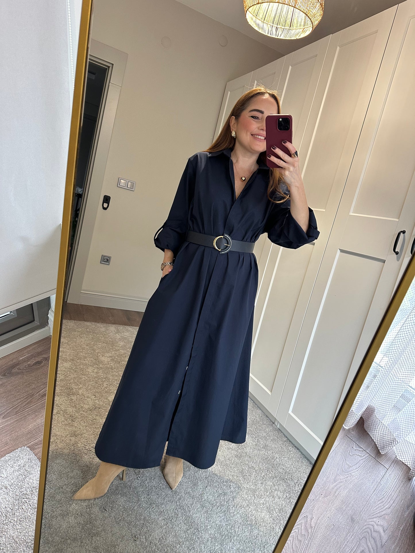 Premium kemerli gömlek elbise